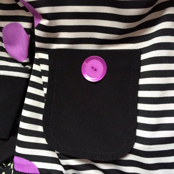 Joseph Ribkoff Full Zip Blouse Jacket Sz 8 Black White Striped Purple Dots - Picture 5 of 8